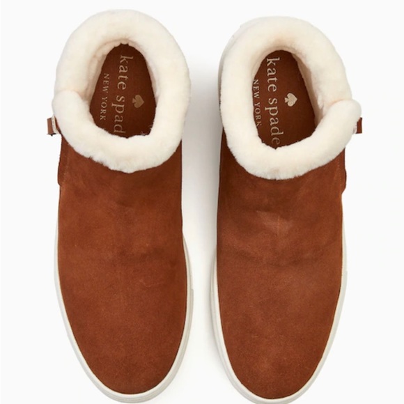 ♠️ kate spade Harper Winter Sneakers Suede Cow Leather Faux Fur Collar - Picture 4 of 13